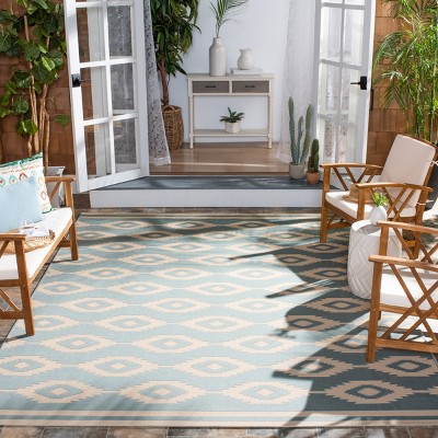 Cream and Aqua Medallion Synthetic Rectangular Area Rug, 9'x12'