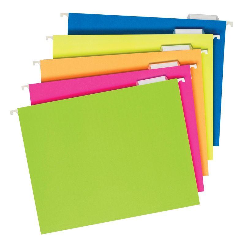 Pendaflex Neon Glow Hanging File Folders, Letter Size, 1/5 Cut Tabs, Assorted Colors, Pack of 25, 1 of 2