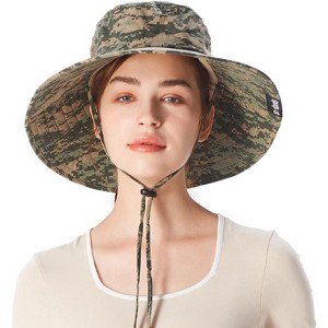 Solaris Women's Camo Breathable Quick-Dry Wide Brim Bucket Hat - UPF 50+ Sun Protection Hat with Neck Flap for Summer Spring Garden Party - 1 of 4