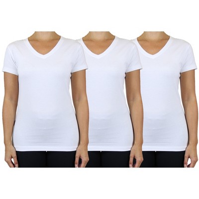 Blu Rock Women's Loose Fit  Short Sleeve V-Neck Cotton Stretch Tees-3 Pack