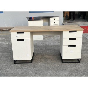 PB Board + Iron-Embedded Series Antique Office Desk, with Accessories, Suitable for Home, Office & Display Use (White-Black Retro Style) - 1 of 1