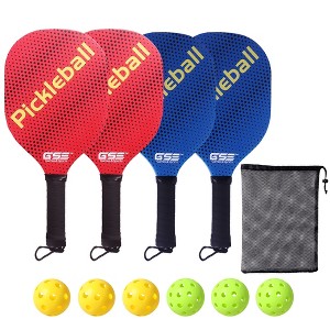GSE Pickleball Paddles Set with 4 Pickleball Rackets & 6 Indoor/Outdoor Pickle-Balls & Mesh Carrying Bag - 1 of 4