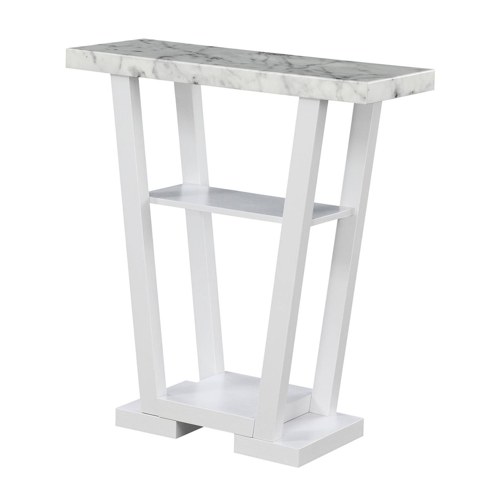 Newport V Console with Shelves White Faux Marble/White - Breighton Home