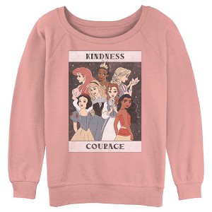 Juniors Womens Disney Princesses Kindness and Courage Poster Sweatshirt - 1 of 3