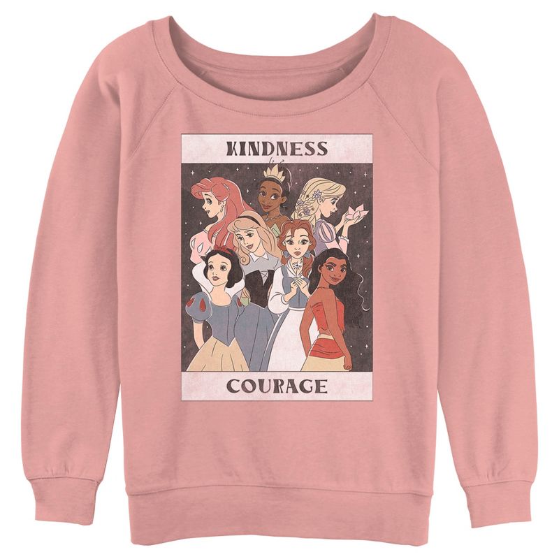 Juniors Womens Disney Princesses Kindness and Courage Poster Sweatshirt, 1 of 4