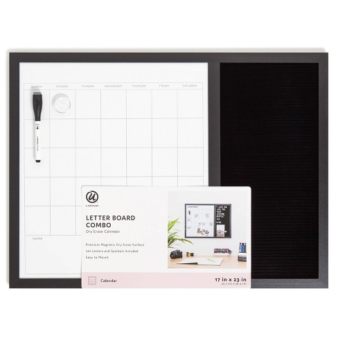 U Brands 17''x 23'' Wood Frame Dry Erase Calendar And Letter Board Combo  Black : Target