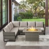 POCASSY All Weather Gray Wicker Outdoor Sectional Sofa with Fire Pit Table, 4PCS Patio Furniture Set with 41" Propane Firepit Table for Outside - 2 of 4
