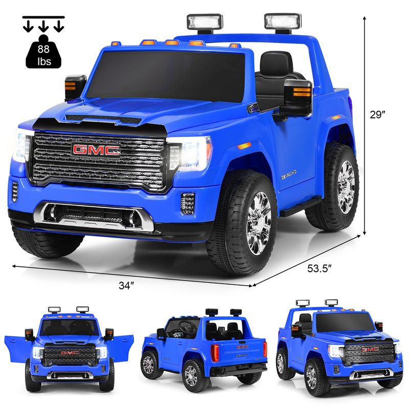 12V 2-Seater Licensed GMC Kids Ride On Truck RC Electric Car w/Storage Box White\ Black\Blue\Pink\ Red, 2 of 11