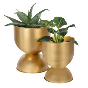 Kate and Laurel Volz  Metal Freestanding Planter, 2 Piece, Gold - 1 of 4