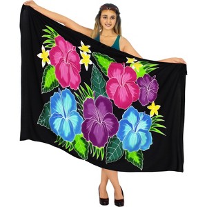 LA LEELA Women's Long Vacation Beachwear Swimsuit Sarong Swimwear Wrap Cover up Wraps One Size Black, Floral - 1 of 4