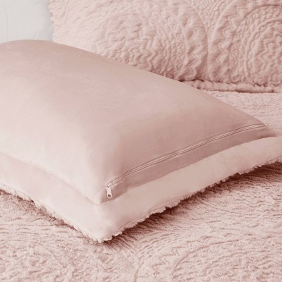 Blush King Faux Fur Reversible Comforter Set