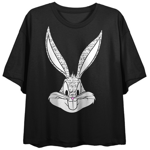 Looney Tunes Bugs Bunny Black Women\'s Neck Sleeve Target Top-small Short Crew : No Attitude Hare Crop