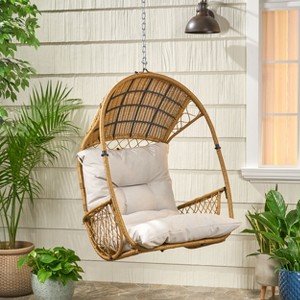 GDFStudio Emmie Outdoor Wicker Hanging Chair with Cushion (NO STAND) - 1 of 4