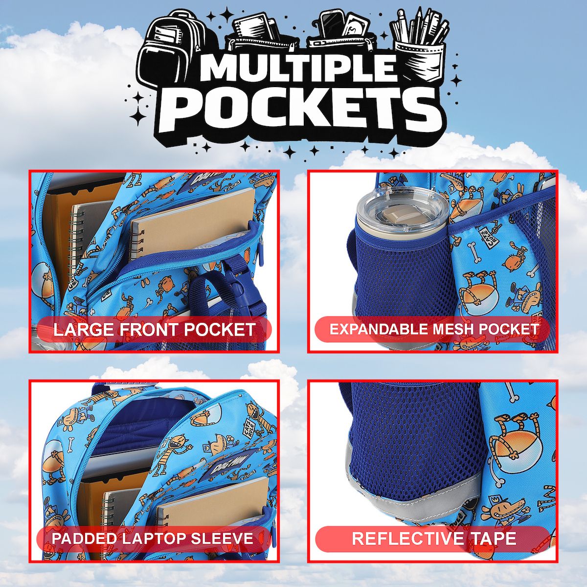 Dog Man 2-Piece 16" Youth Premium Backpack & Lunch Kit Set For School Boys and Girls - thumbnail 3