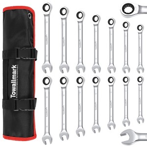 12-Piece Ratcheting Combination Wrench Set - Metric 8-19mm Cr-V Steel with 72-Tooth Fix-Head Design & Storage Bag for Automotive, Truck & Garage Use - 1 of 4