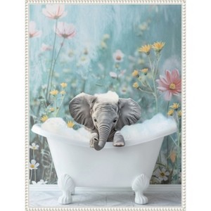 Amanti Art Blue Blossom Elephant Bath by Niky Rahner Framed Canvas Wall Art - 1 of 4