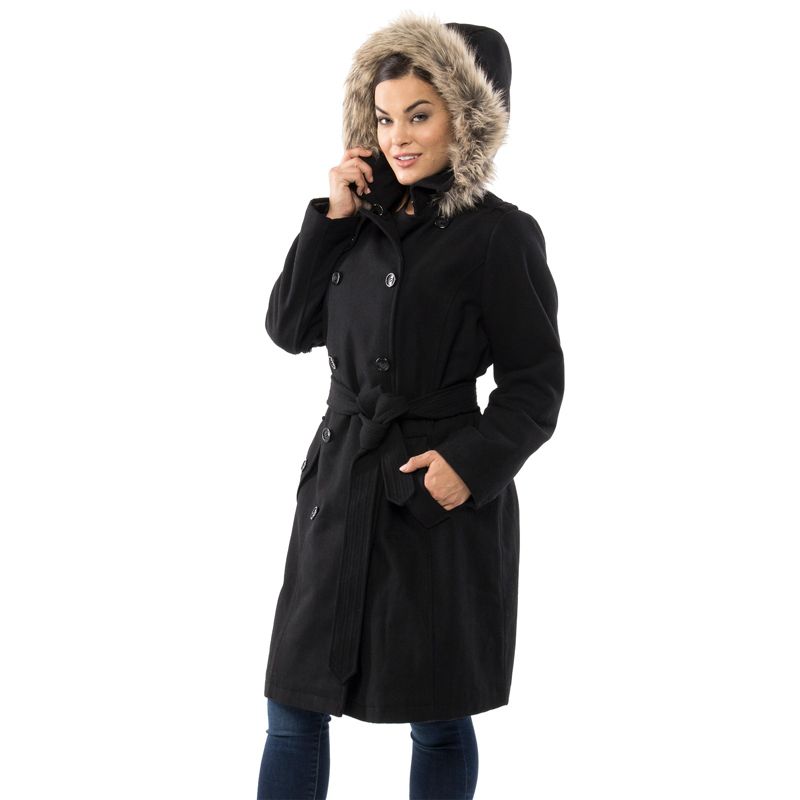 Alpine Swiss Womens Parka Trench Pea Coat Belt Jacket Fur Hood Reg & Plus Sizes, 3 of 9