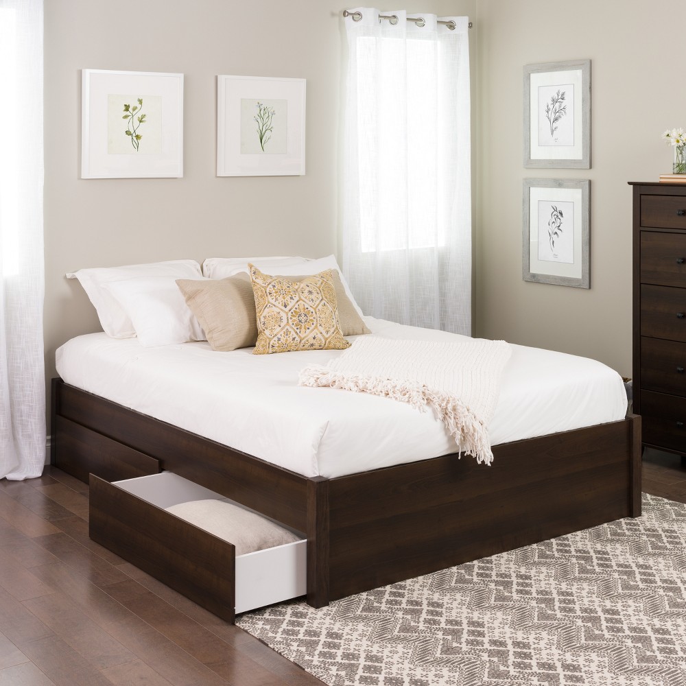 Photos - Bed Frame Queen Select 4-Post Platform Bed with 2 Drawers Espresso Brown - Prepac