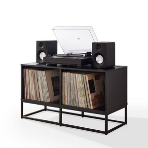 Crosley 40" Enzo Medium Record Storage Media Console Black: Modern Audiophile Cabinet with Steel Legs - 1 of 4