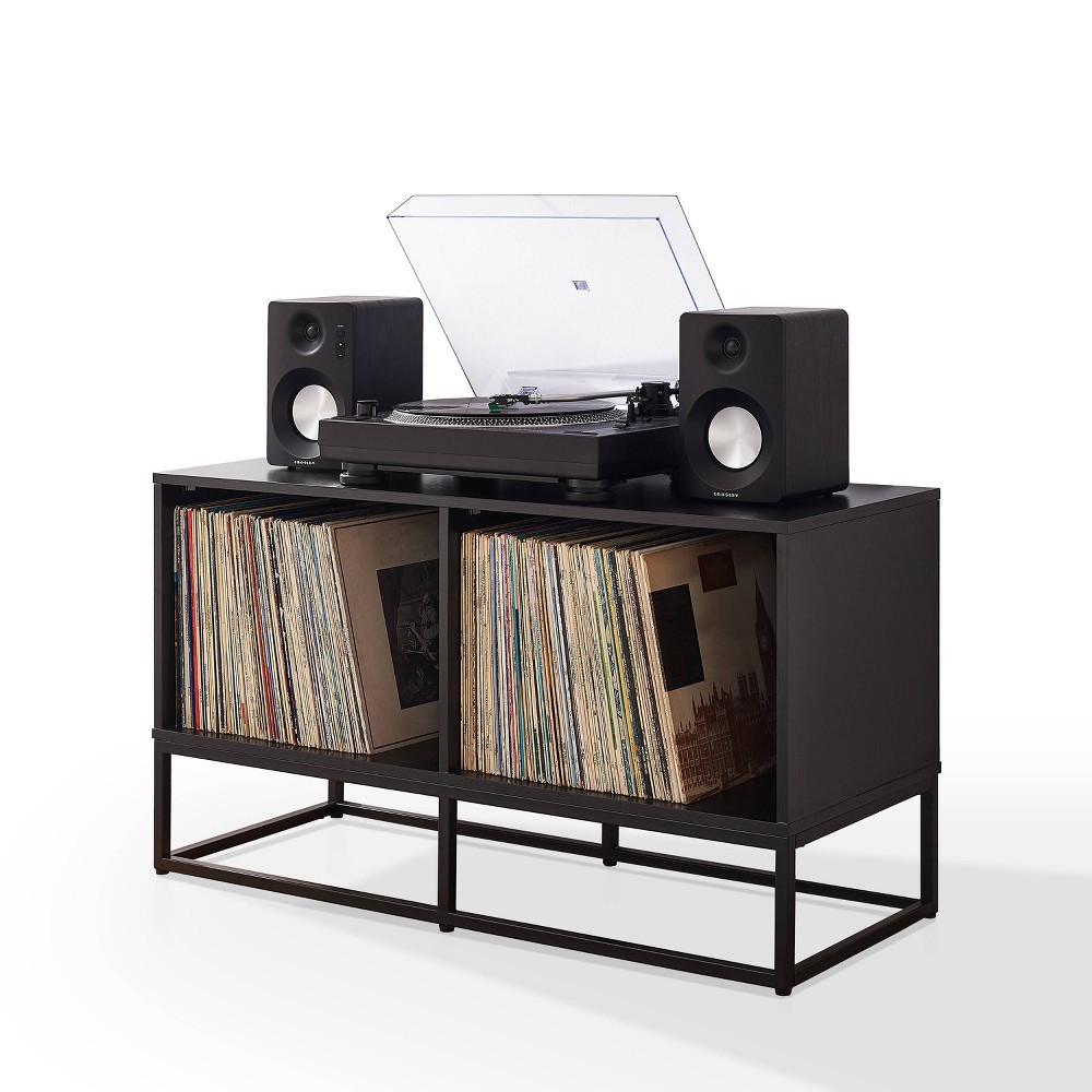 Photos - Display Cabinet / Bookcase Crosley 40" Enzo Medium Record Storage Media Console Black: Modern Audiophile Cabinet with Steel Legs 