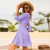EXLURA Women's Lantern Sleeve Tie Back Summer Dress Ruffled Off Shoulder A-Line Vintage Mini Dress - 3 of 4
