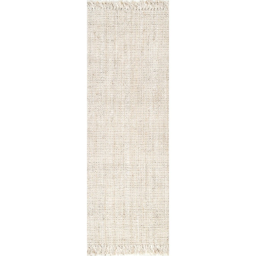 2'6inx8' Runner Hand Woven Chunky Loop Jute Rug Off White - nuLOOM