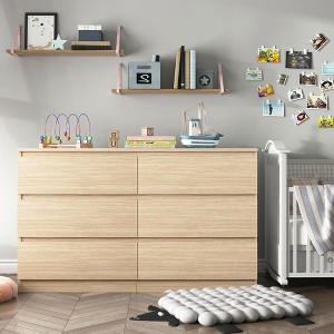Resenkos 6-Drawer Dresser, Light Woodgrain Chest, Spacious Storage, 150lb Top Capacity, Smooth Metal Slides, Brown - 1 of 4