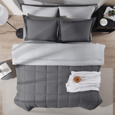 Nestl Bed in a Bag Reversible, 7 Piece Queen Size Bedding Set - Dark Grey/Light Grey — фото 3