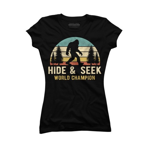 Junior's Design By Humans Bigfoot - Hide And Seek World By Clickbong T-shirt : Target