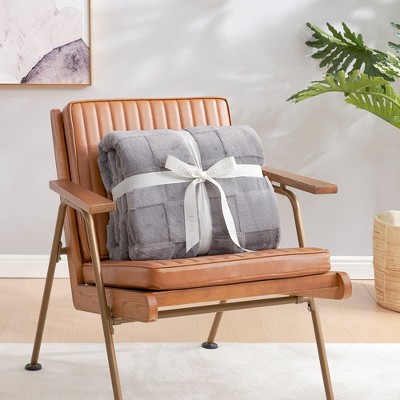 Cozy Bliss Faux Fur Throw Blanket Soft Checked Bed Blanket for Couch, Sofa, and Bedroom