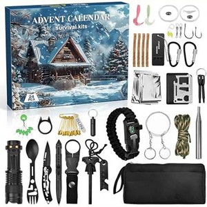 Aoibox Survival Advent Calendar 2025 24 Piece Christmas Countdown Kit for Adults and Teens Includes Outdoor Survival Tools and Gadgets - 1 of 4