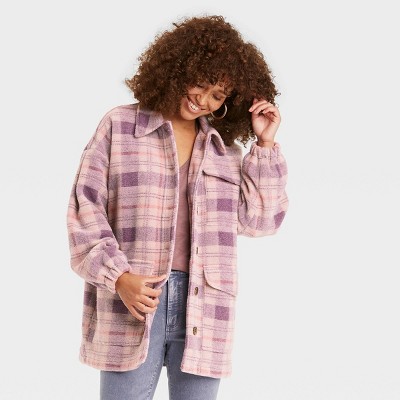 Women's Plaid Shirt Shacket - Universal Thread™ Purple XL