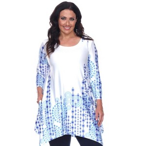 Women's Plus Size 3/4 Sleeve Printed Rella Tunic Top with Pockets - White Mark - 1 of 3