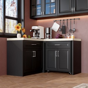 Famapy Black Modular Kitchen Cabinet Island Cabinet Collection Multipurpose with Corner Design for Pantry, Coffee Station & Kitchen Organization - 1 of 4
