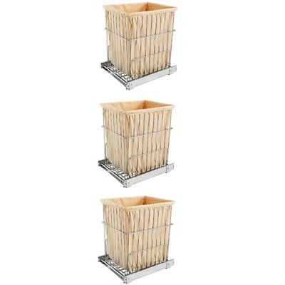 Rev-A-Shelf HRV-1520 S CR Cabinet Floor Mounted Pullout Wire Clothes Laundry Hamper Basket with Liner and Full Extension Slides, Chrome (3 Pack)