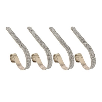 Silver Glitter Adjustable Mantle Clip Stocking Holders, Set of 4