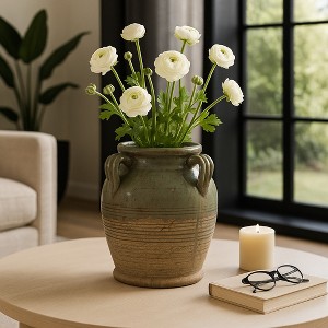 Handcrafted Pottery Vase - Elegant Textured Terracotta Flower Holder - Decorative Home Accent for Living Room, Bedroom, Office - 1 of 4