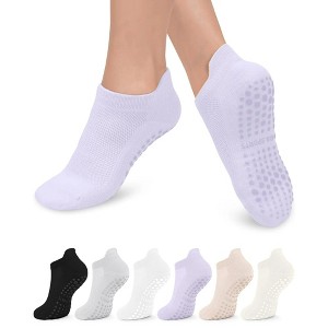 Boersma  6 Pairs Women’s Pilates & Everyday Cotton Socks – Thin Breathable Above-Ankle Crew Bootie Socks, Multi-Color Pack for Yoga, Barre, Daily Wear - 1 of 4