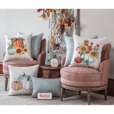 16" Square Embroidered Thanksgiving Floral Throw Pillow