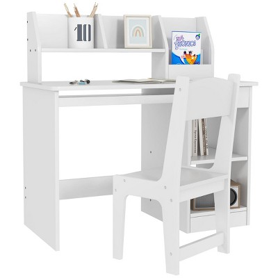 INFURNIC Kids Table Sets Desk and Chair Set with Storage for Study and Homework Organization, White, 35.5"*17.8"*35.5"