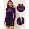 INSPIRE CHIC Women's Metallic Velvet Puff Long Sleeve Mock Neck Glitter T-shirt - 2 of 4