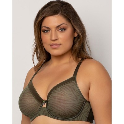 Curvy Couture Women's Sheer Mesh Full Coverage Unlined Underwire Bra Olive Waves 46h : Target