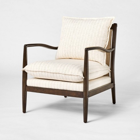 Wood Frame Pillow Top Accent Chair Cream kd Threshold With Studio Mcgee Upholstered Rubberwood Base Stripe Pattern Target