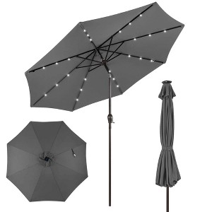 Costway 10' Solar LED Lighted Patio Market Umbrella Shade Tilt Adjustment Crank Tan/Beige/Blue/Navy/Burgundy/Gray - 1 of 4