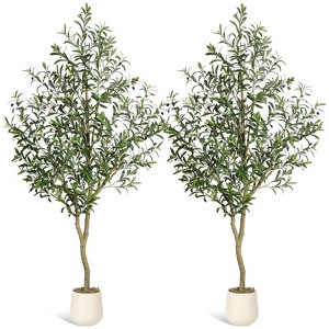 homfan Olive Trees Artificial Indoor, Tall Faux Silk Plant, Artificial Plants with Natural Wood Trunk and Lifelike Fruits for Home Office Decor - 1 of 4