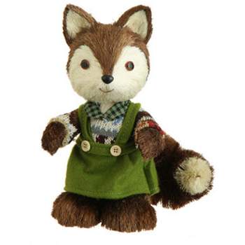 Raz Imports 9" Bristly Brown Female Fox Cub in Green Jumper Christmas Table Top Figure