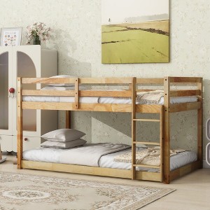 NicBex Twin over Twin Bunk Bed Wooden Bed Frame with Ladder and Full Length Guardrail, No Box Spring Required, Space saving - 1 of 4