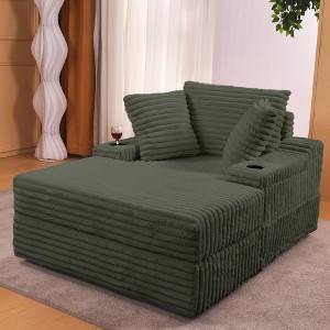 Oversized Chaise Lounge Chair Indoor, Comfy Corduroy Lounge Sofa with Storage Ottoman & Armrests, Cozy Reading Chair with 3 Pillows for Living Rooms - 1 of 4