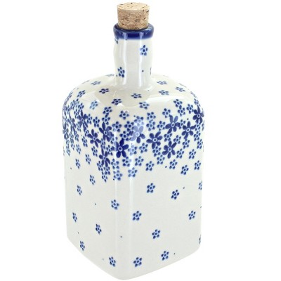 Blue Rose Polish Pottery Fleurette Square Bottle with Cork