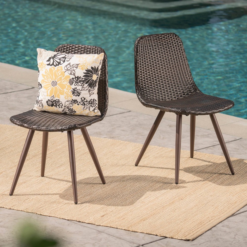 Photos - Chair Gila 2pk Wicker Dining  - Brown - Christopher Knight Home: Weather-R